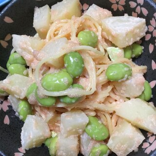 じゃがいもと枝豆の明太子パスタ